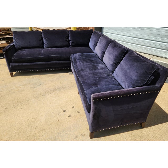 2010s Lillian August Blue Velvet Two-Piece Sectional Sofa For Sale - Image 5 of 9