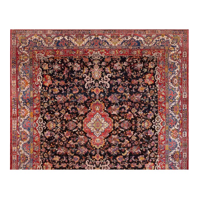 Splendid Black, Blue and Red Color With Medallion Pattern Vintage Bakhtiari Rug For Sale
