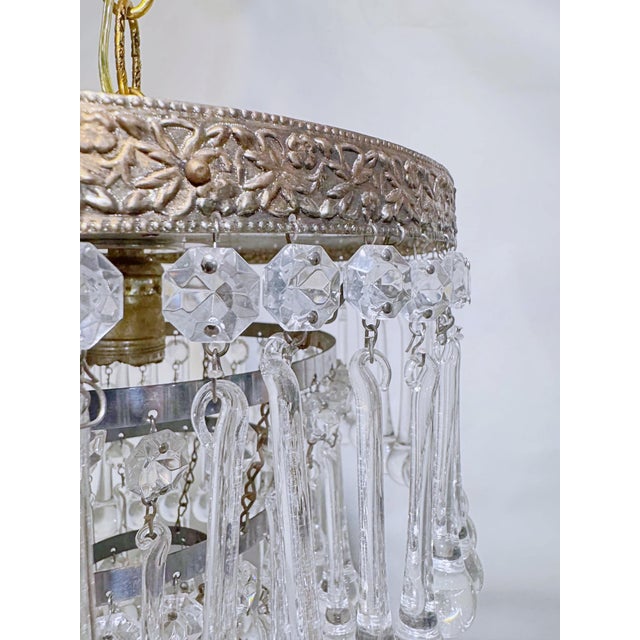 Hollywood Regency Vintage Hollywood Regency Floral Embossed Brass Tiered Waterfall Teardrop Chandelier For Sale - Image 3 of 10