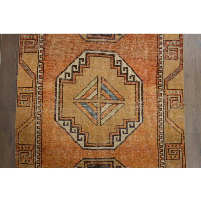 1970s Vintage Turkish Oushak Handmade Wool Cotton Orange Runner Rug For Sale - Image 9 of 11