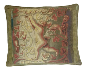 16th Century Antique Flemish Tapestry Pillow - 25'' X 21''