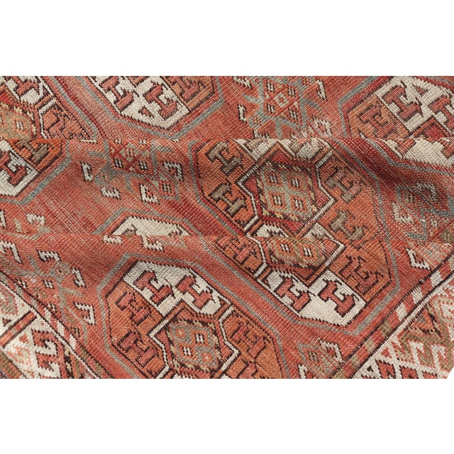 Antique Tekke Rug With Gul Motif in Rich Coral and Ivory Tones 8'0 X 18'10 For Sale - Image 11 of 12