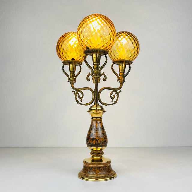 3 Arm Table Lamp Hunting by C. Florentine, Italy, 1950s For Sale - Image 13 of 18