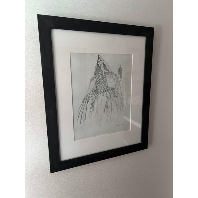 Early 21st Century Dusk (sketch) by Peter Mohrbacher | Graphite on paper of a skeletal figure in a hooded cloak For Sale - Image 5 of 5