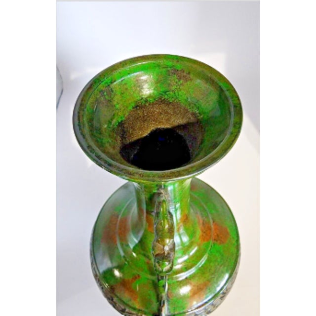 Japanese Fantastic, Heavy Japanese Export Metalware Vase, Double Dragon Handles For Sale - Image 3 of 6