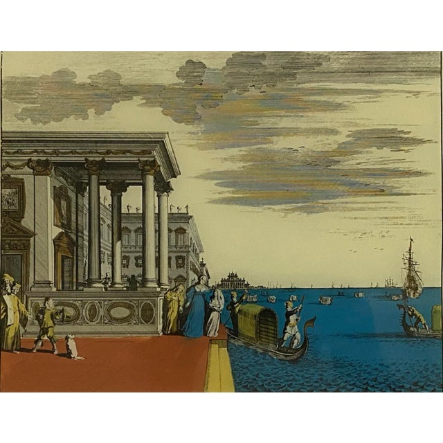 Italian Italian Hand-Colored Engraving of the Grand Canal, Venice, in the Manner of Giuseppe Vasi, Framed For Sale - Image 3 of 4