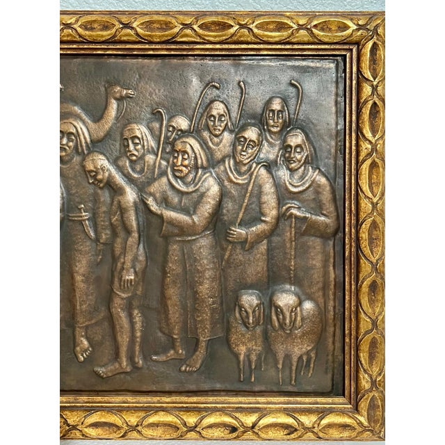 Mid 20th Century Arieh Merzer, Large Judaica Copper Repousse Sculpture Relief Plaque Arie Merzer Bezalel Era, c.1950'S For Sale - Image 5 of 11