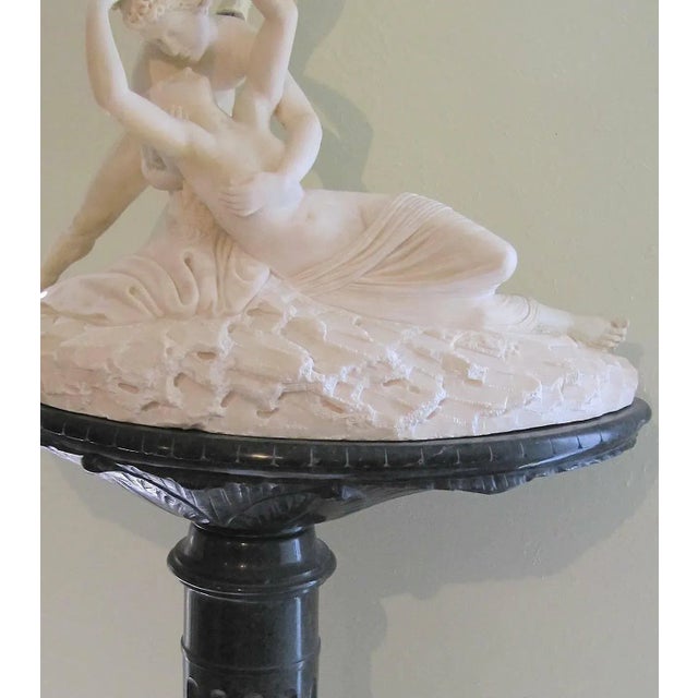 Palatial Marble Sculpture 'Cupid's Kiss' After Antonio Canova on Conforming Marble Pedestal For Sale In West Palm - Image 6 of 7