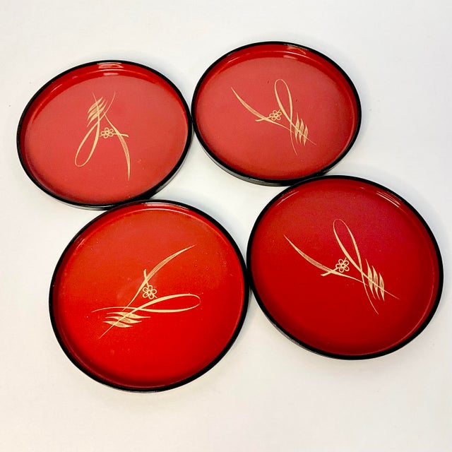 Mid-Century Modern Mid 20th Century Asian Chinoiserie Boho Chic Large Bakelite Coasters - Set of 4 For Sale - Image 3 of 8