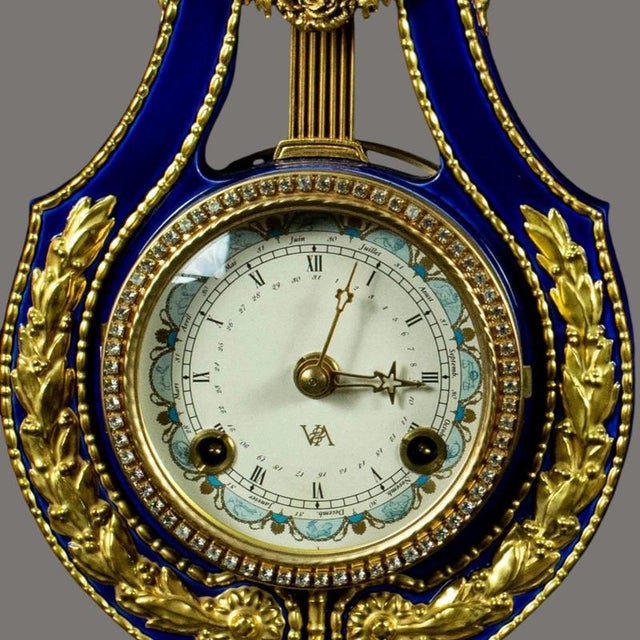 Marie Antoinette Cobalt Blue Porcelain Mantel Clock, 1970s For Sale - Image 3 of 18