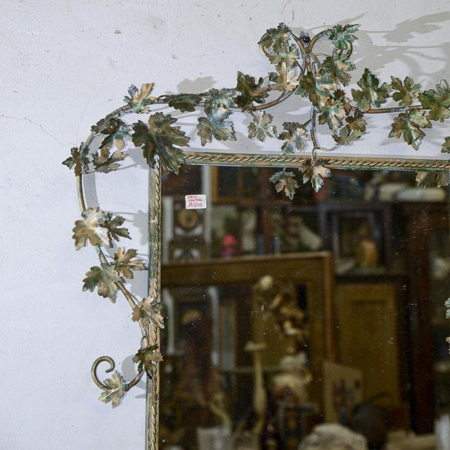 Hand-Painted Metal Wall Mirror with Vine Leaf Motives For Sale - Image 3 of 18