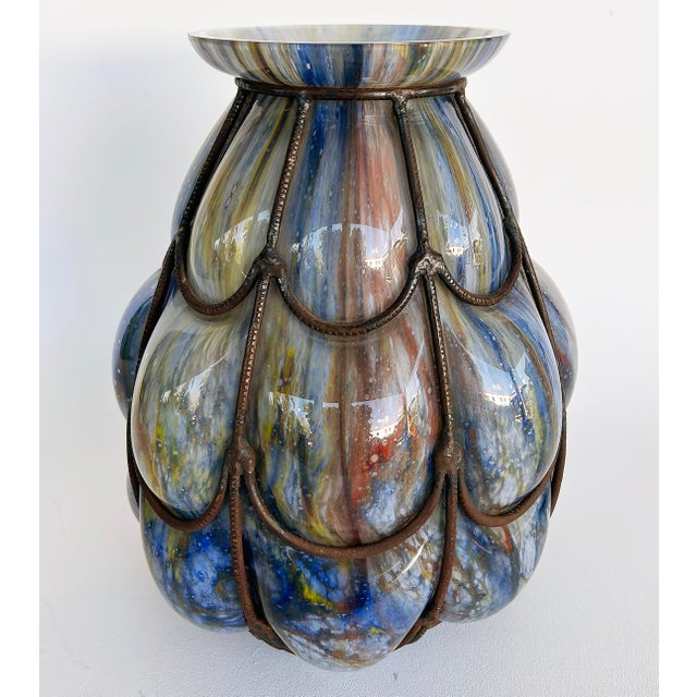 Art Deco Czech Wilhelm Kralik Sohn Bohemian Caged Blown Glass Vase 1920s For Sale - Image 3 of 8