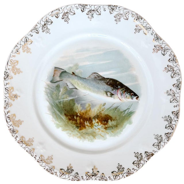 Ceramic Antique Continental Porcelain Fish Plates – Set of 6 For Sale - Image 7 of 14