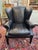 English Pair of Vintage Black Leather Wingback Chairs With Brass Nailhead Trim For Sale - Image 3 of 5