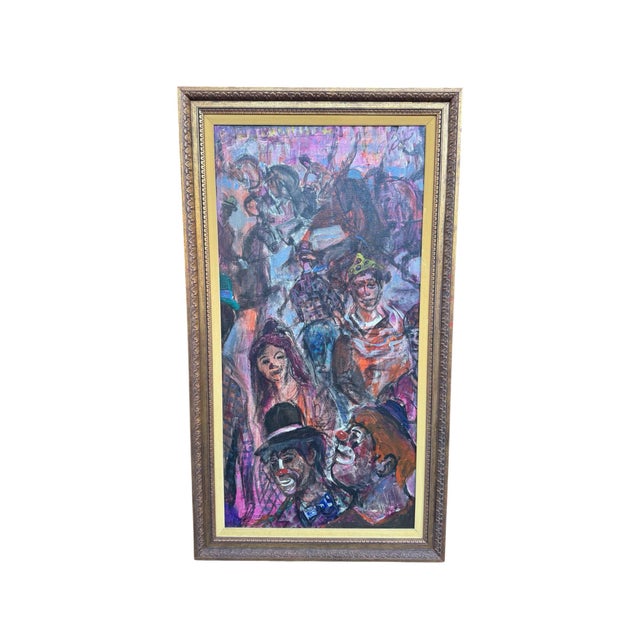 Pascal Cucaro 1973 Pascal Cucaro Large Circus Oil Painting For Sale - Image 4 of 12