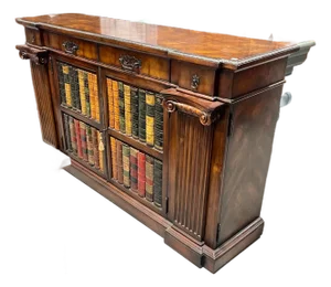 Late 20th Century Mahogany Door Cabinet With False Books on Door Fronts
