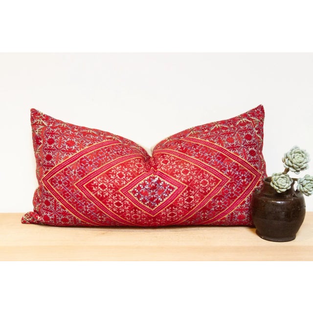 Beautiful hand-embroidered Indian silk pillow from the rich agricultural states of Punjab where artisans are famous for...