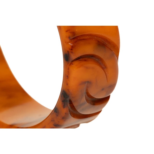 Vintage Art Deco Carved Bakelite Amber Orange Bangle Bracelet, 1930's For Sale - Image 14 of 15