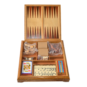 Italian Vintage Carved Wood Backgammon Chess Set Toys Collectables Box Board Never Used