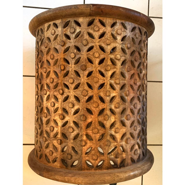 Hand Carved Pierced Round Mango Wood Drum Side Table Chairish
