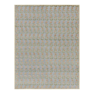 Rug & Kilim’s Block Print Rug Design with Brown and Green Floral Patterns - 3x12 For Sale