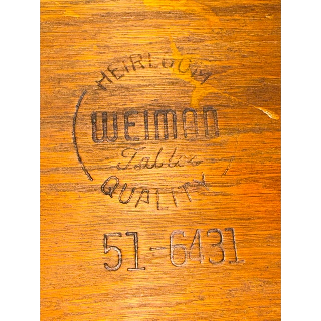 Neoclassical Mid 20th Century Weiman Mahogany Tooled Leather Top 2-Tier Side Tables For Sale - Image 3 of 4