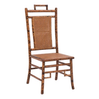 Early 20th Century Torched Faux Bamboo Double Cane Pagoda Side Chair For Sale