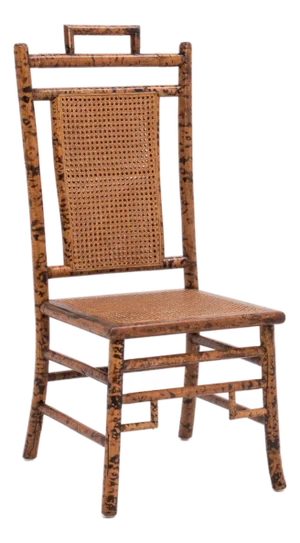 Early 20th Century Torched Faux Bamboo Double Cane Pagoda Side Chair