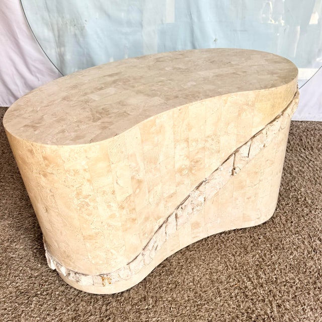Postmodern Tessellated Stone Glass Top Kidney Coffee Table For Sale - Image 9 of 10