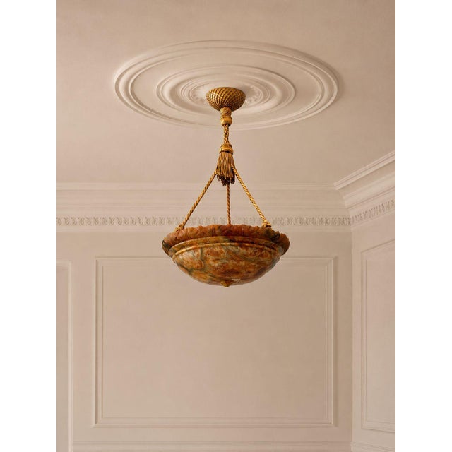 Swedish Mid-Century Modern, Pendant Light, Rope, Alabaster, Sweden, 1930s A wonderful rope and alabaster hanging pendant...