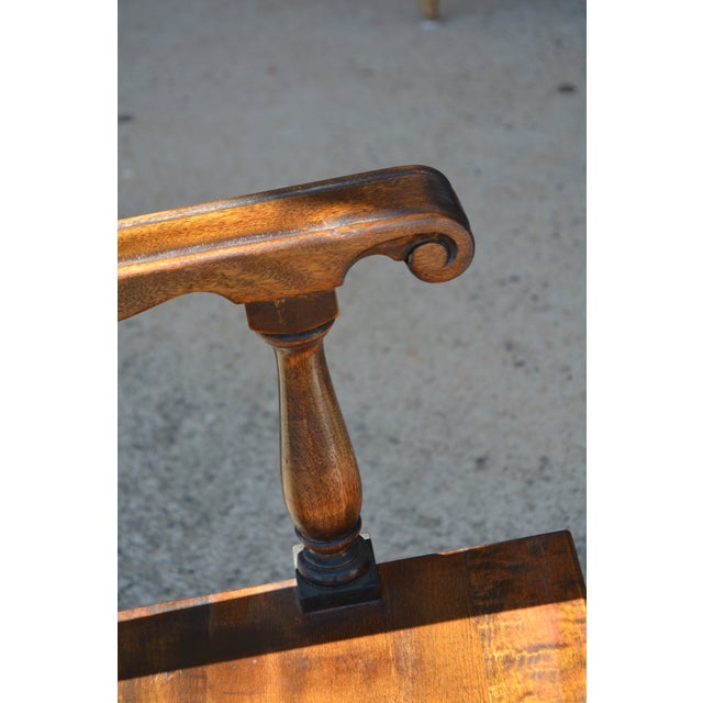 Antique Elgin a Simonds Dark Oak Wood Wainscot Side / Dining Chair W/ Arms & Carved Back For Sale - Image 9 of 18