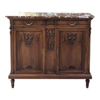Antique French Louis XVI Marble Top Walnut Buffet For Sale