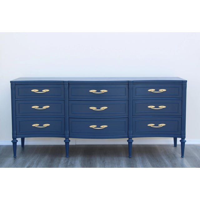 Mid-Century Blue Dresser of Nine Drawers | Chairish
