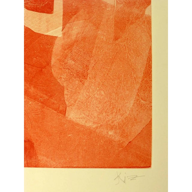 Bold and graphic orange abstract monotype by American artist Kismine Varner, circa 1990. Signed lower right. Original...