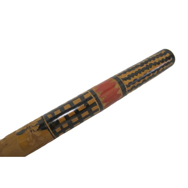 Antique Tijuana Mexico 1932 Aztec Native Painted Wood Walking Stick Cane For Sale - Image 10 of 13