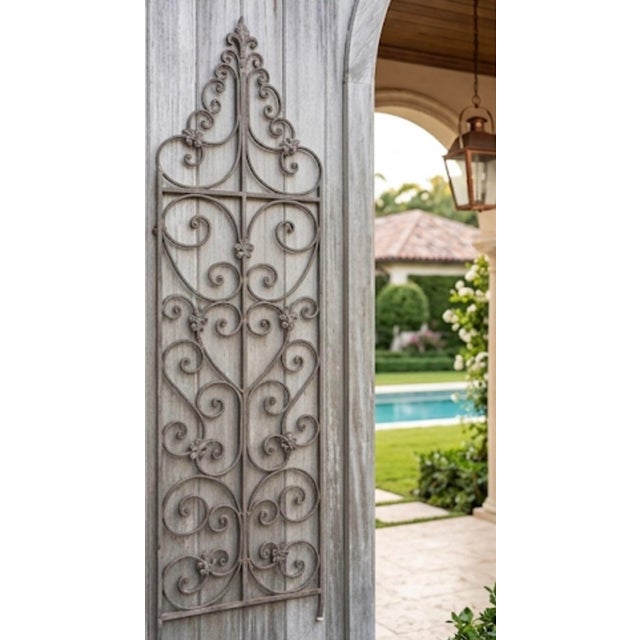 Vintage Hand-Forged Cast Iron Scrollwork Wall Trellis & Architectural Panel With Fleur-De-Lis Accents For Sale - Image 9 of 12