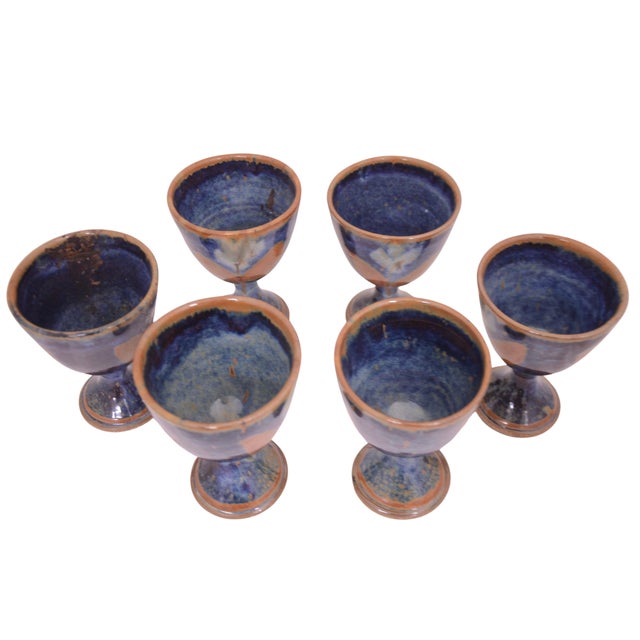 1970s Blue Drip Glaze Goblets - Set of 6 For Sale - Image 4 of 5