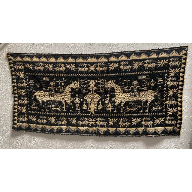 Circa 1790 Handmade Folk Art Americana Horses Flags Altar Cloth Runner For Sale - Image 4 of 12