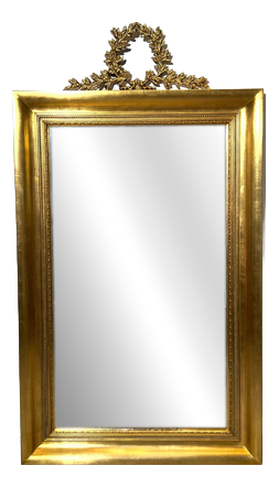 Large Antique Gilded Mirror with Laurel Crest