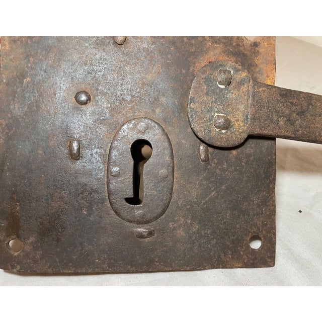 18th Century Antique 1700's Handmade Wrought Iron Skeleton Key Lock Locking Mech. Hardware For Sale - Image 5 of 13