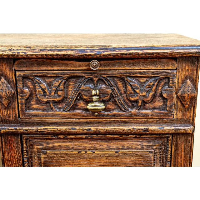 1920s Feudal Oak by Jamestown Lounge Co. Spanish Colonial Revival Carved Oak Desk and Chair Set, Circa 1920s–1930s For Sale - Image 5 of 7