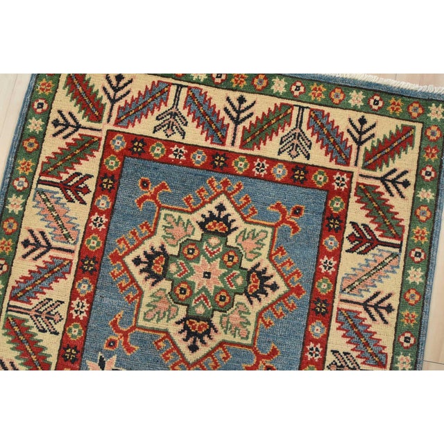 Kazak Runner 2’9” X 10′ Blue Wool Tribal Hand-Knotted Oriental Rug For Sale In Philadelphia - Image 6 of 13