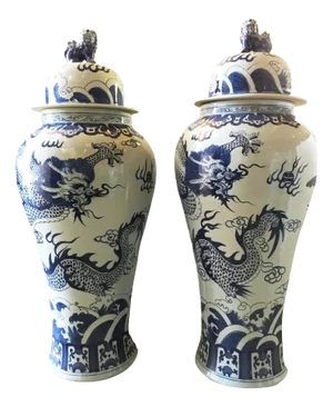 Vintage Mansion Size Chinoiserie Dragons and Phoenixes Ginger Jar 45" H
