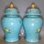 Pair of Chinese Enameled Porcelain Temple Jars | Turquoise Ground Pheasant & Floral Motif For Sale - Image 4 of 9