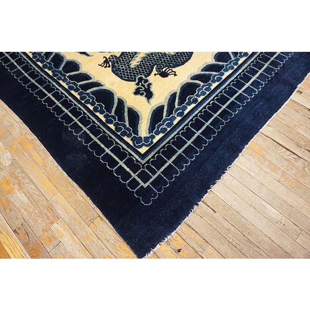 Ivory Phenomenal Ivory and Blue Color With Dragon Design Antique Chinese Peking Rug For Sale - Image 8 of 12