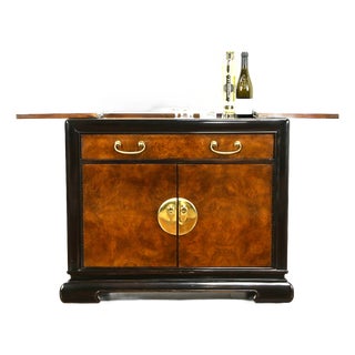 Vintage Bernhardt Chinese Style Rolling Dry Bar Cabinet Buffet Sideboard For Sale