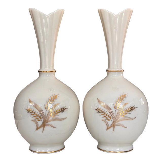 Antique Sheaf of Wheat Lenox Vase Pair - Set of Two For Sale