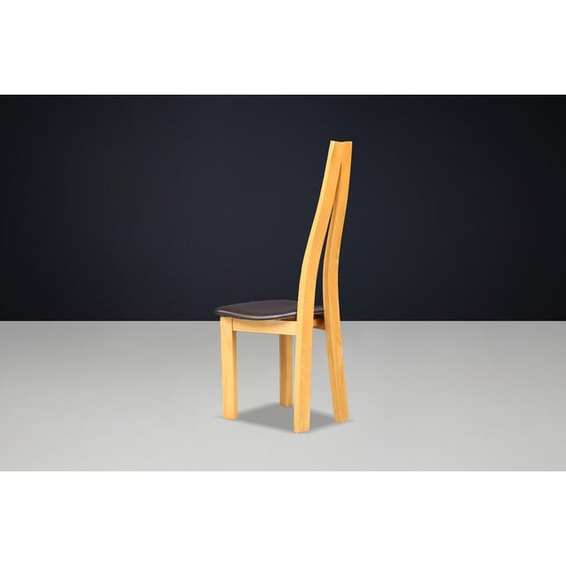 Sculptural Elm and Black Leather Dining Chairs, France, 1970s, Set of 6 For Sale - Image 9 of 17
