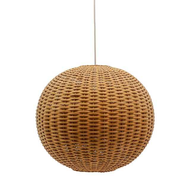 Vintage Rattan Globe Pendant Lamp, 1960s For Sale