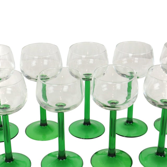 Vintage Alsace Wine Glasses with Green Stems from Luminarc, 1970s, Set of 10 For Sale - Image 10 of 18